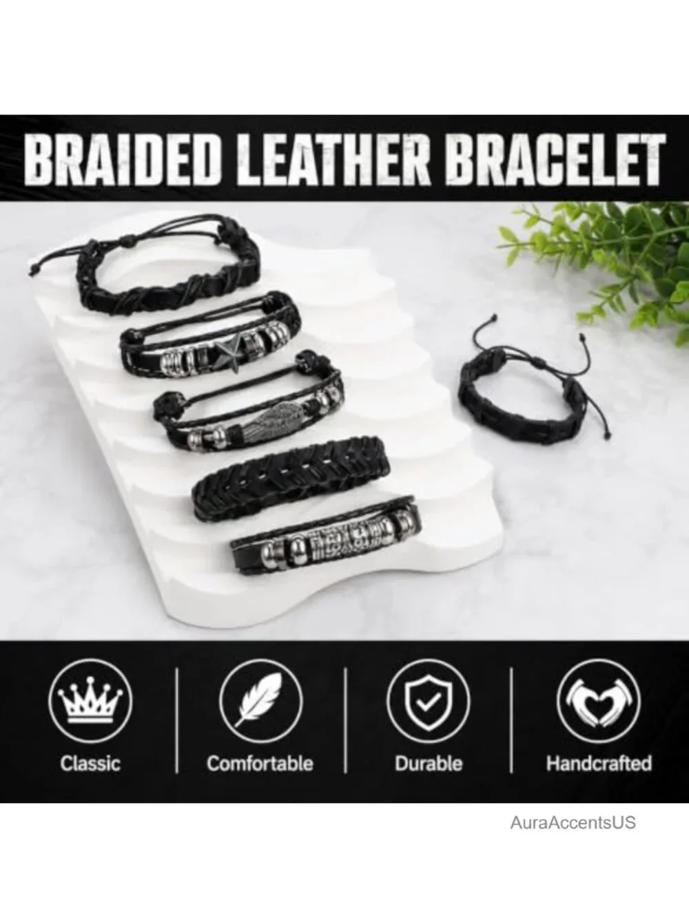 Punk Studded Bracelet Set Black Gothic Leather Cuff Bracelets Accessories
